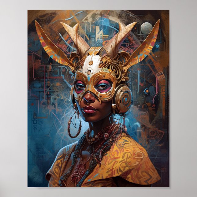 Antelope Headdress Science Fiction Cyberpunk Poster (Vorne)