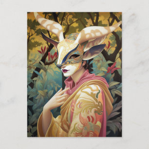Antelope Mask Lady Surreal Fantasy Art Postcard Postkarte