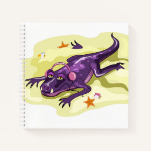 Anteosaurus Sonnenbaden mit Kopfhörern. Notizbuch