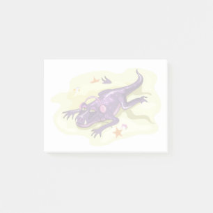 Anteosaurus Sonnenbaden mit Kopfhörern. Post-it Klebezettel