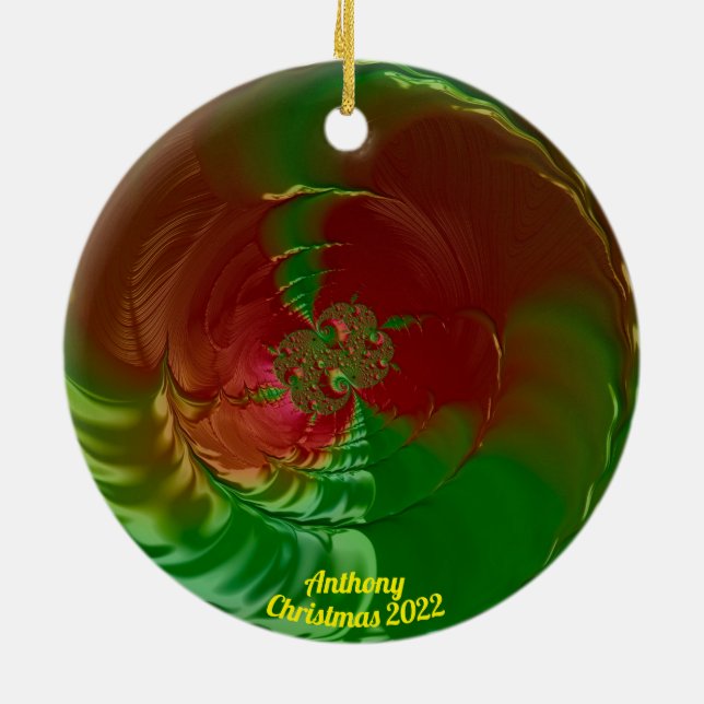 ANTHONY ~ Glossy Red and Green Christmas 2022 Keramik Ornament (Hinten)