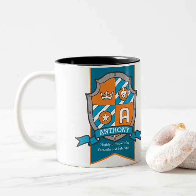 Anthony Letter A Wappen Orange Name bedeutet Tasse (Mit Donut)