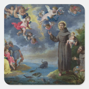 Anthony von Padua Preaching to the Fish Quadratischer Aufkleber