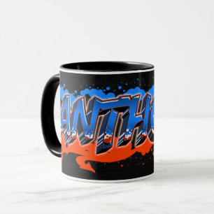 Anthony Vorname Name Graffiti blue orange Tasse