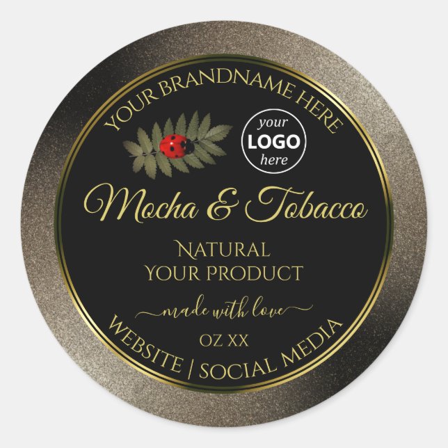 Anthracite Black Product Labels Ladybug mit Logo Runder Aufkleber (Vorderseite)