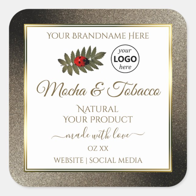 Anthracite White Product Labels Ladybug mit Logo Quadratischer Aufkleber (Vorderseite)