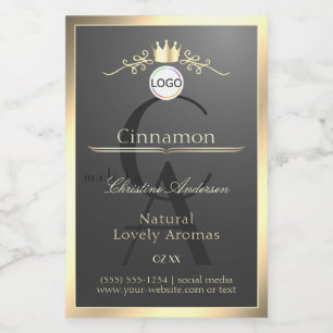Anthrazit Goldrand Logo Monogramm Produktlabel Lebensmitteletikett