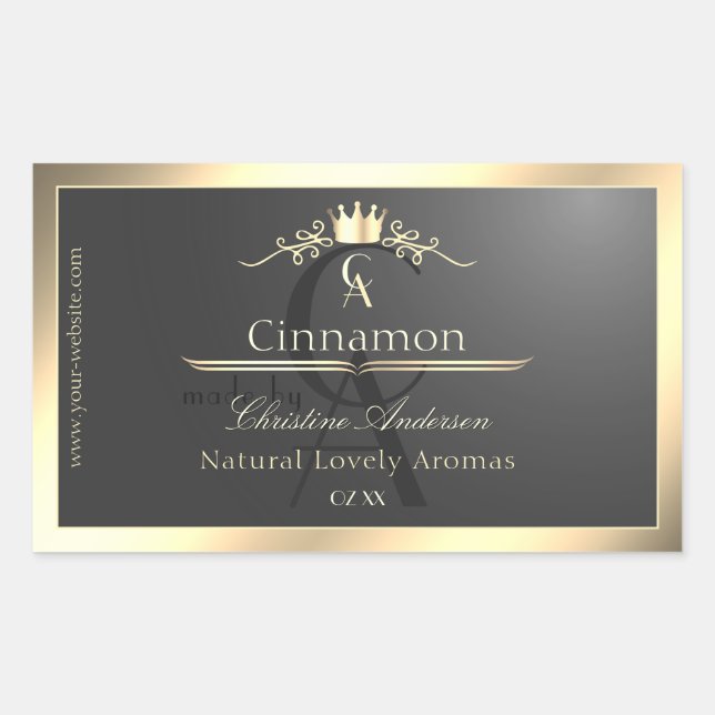 Anthrazit mit goldenem Rahmen Monogramm Produktlab Rechteckiger Aufkleber (Vorderseite)