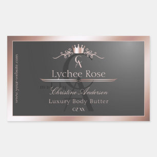 Anthrazit-Produktetikett Roségoldrahmen-Monogramm Rechteckiger Aufkleber
