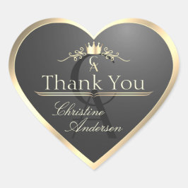 Anthrazit und Gold Border Monogram Niedlich Vielen Herz-Aufkleber