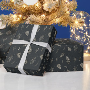 Anthrazit   Winter Laurel Pattern Geschenkpapier