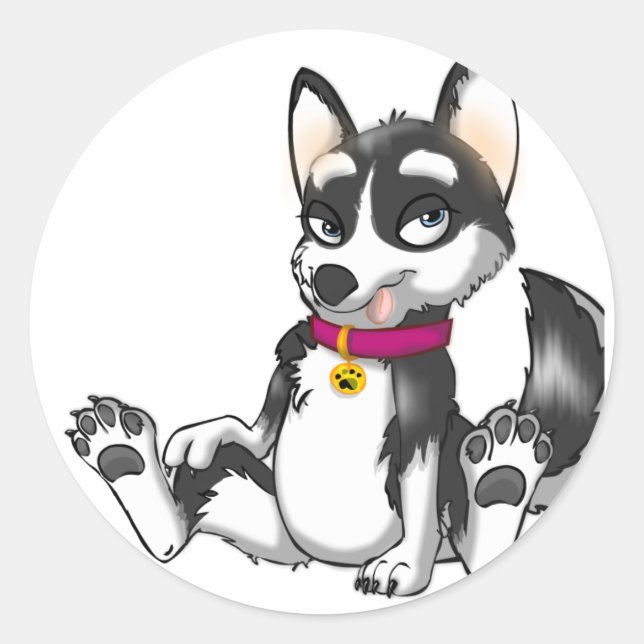 Anthro Husky Puppy Runder Aufkleber (Vorderseite)