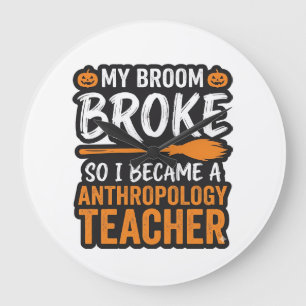 Anthropologie-Lehrer-Halloween-Besen zerbrochen Große Wanduhr