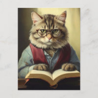 anthropomorphe Katze, die ein Buch liest