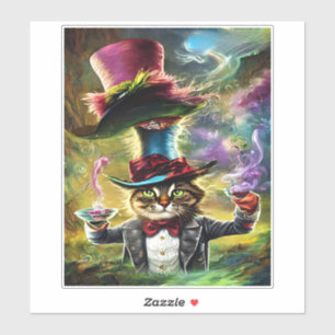 Anthropomorphe Katze Mad Hatter Fantasy Fairytale Aufkleber