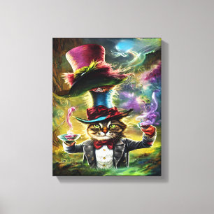 Anthropomorphe Katze Mad Hatter Fantasy Fairytale Leinwanddruck