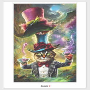 anthropomorphe Katze Verrückter Hatter Fantasy Mär Aufkleber