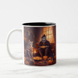 Anthropomorphe Katzen in der Halloween-Nacht Zweifarbige Tasse