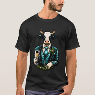 Anthropomorphe Kuh im Anzug mit Weinglas Illust T-Shirt