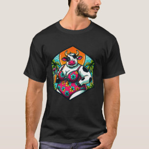 Anthropomorphe Kuh im geblümten Badeanzug mit Getr T-Shirt