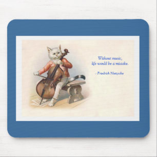Anthropomorphe viktorianische Katze spielt Musik Mousepad