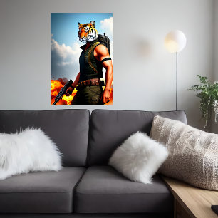 Anthropomorpher cooler Tiger Soldat AI Art Poste Poster