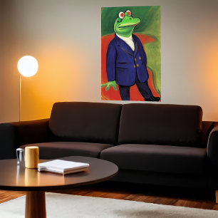 Anthropomorpher Frosch in blauem Anzug Art der A Poster