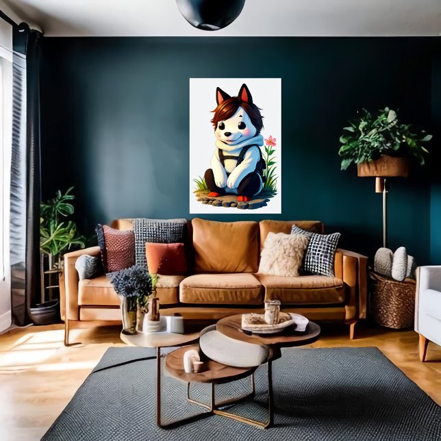 Anthropomorpher Hund mit Blume | Art der AI Poster (Von Creator hochgeladen)