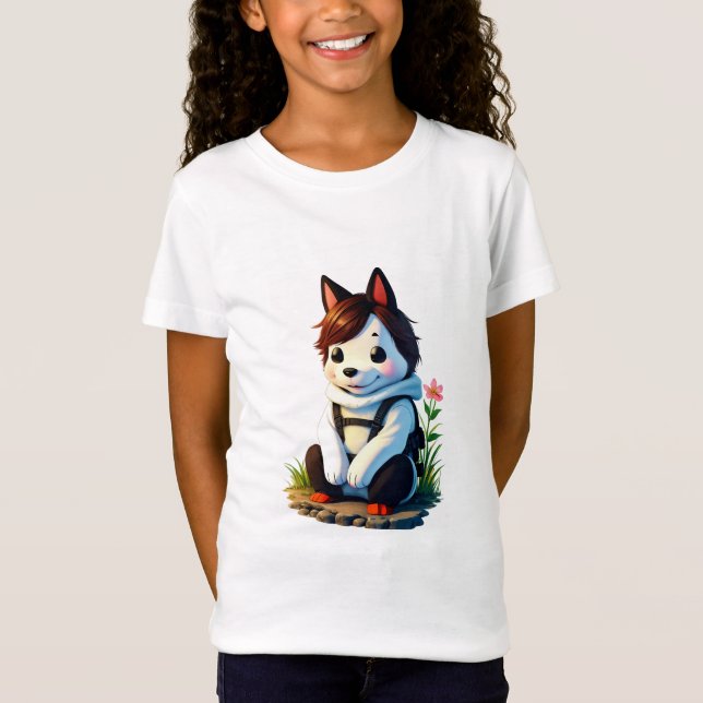 Anthropomorpher Hund mit Blume | Art der AI T-Shirt (Vorderseite)