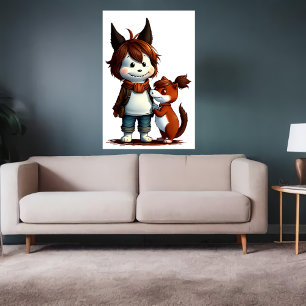 Anthropomorpher Hund und sein Haustier   Art der A Poster