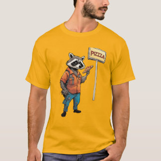 Anthropomorpher Waschbär isst Pizza in einer Gasse T-Shirt