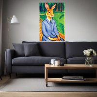 Anthropomorphes Kaninchen in blauen Kleidern | Art
