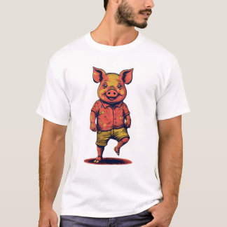 Anthropomorphes Schwein im Retro-Pop Neon Noir T-Shirt