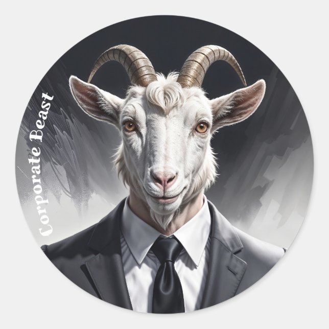 Anthropomorphic goat businessman headshot runder aufkleber (Vorderseite)