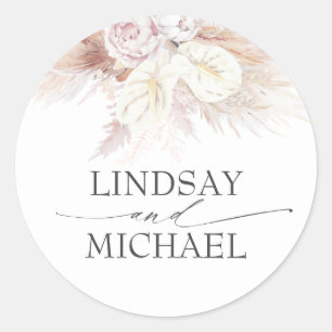 Anthurien und Pampas Grass Elegant Exotic Runder Aufkleber