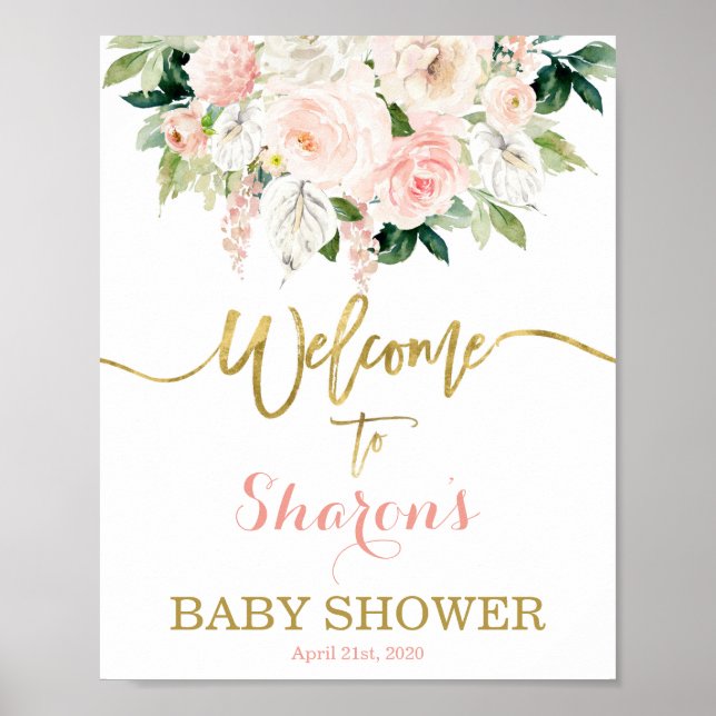 Anthurium Baby Shower Girl Begrüßungszeichen Poster (Vorne)