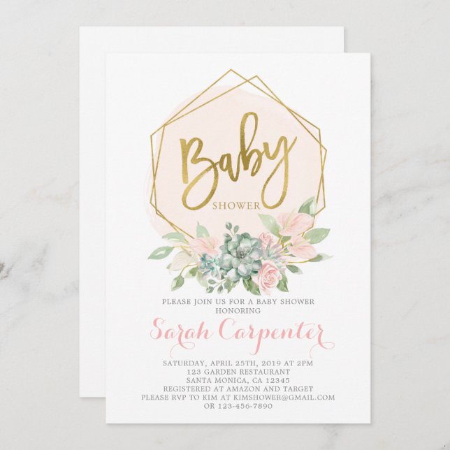 Anthurium Floral Geometrie Kranz Babydusche Einladung (Vorne/Hinten)