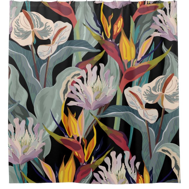 Anthurium Strelitzia: Tropischer Vintager Splendor Duschvorhang (Vorderseite)