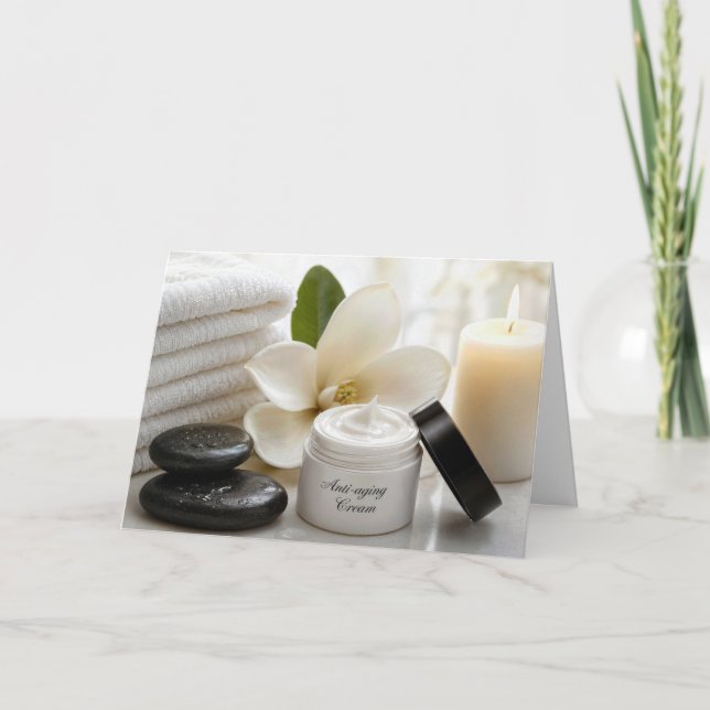 Anti-Aging-Geburtstagcreme mit Spa-Handtüchern Karte (Vorderseite)