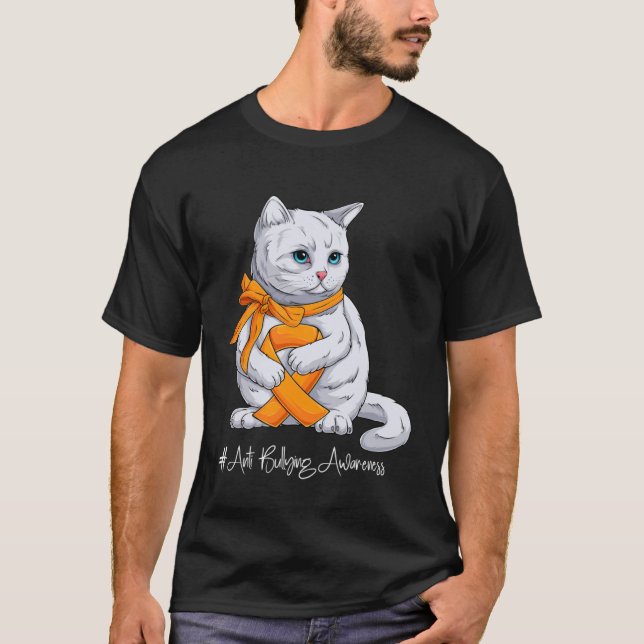 Anti Bullying Awareness Month Orange Ribbon Cat T-Shirt (Vorderseite)
