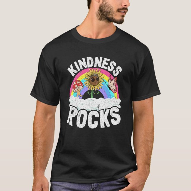 Anti Bullying Hippie Retro Teacher Rainbow Kindnes T-Shirt (Vorderseite)
