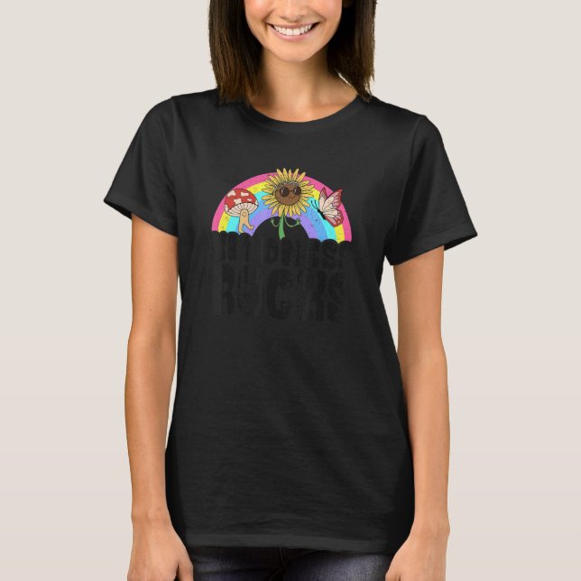 Anti Bullying Rainbow Hippie Music Teacher Kindnes T-Shirt (Vorderseite)