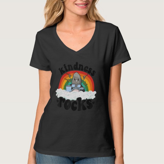 Anti Bullying Rainbow Retro Music Teacher Kindness T-Shirt (Vorderseite)