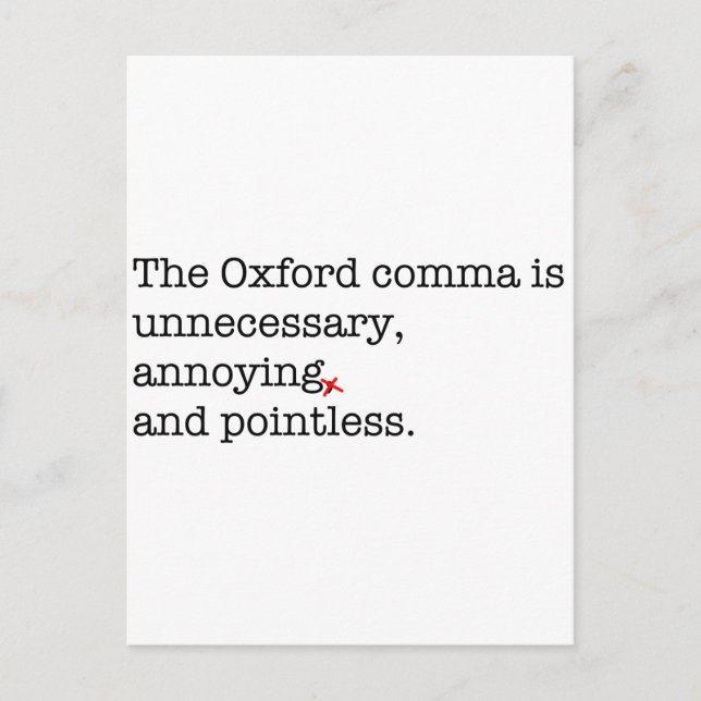 Anti-Oxford Comma Postkarte (Vorderseite)