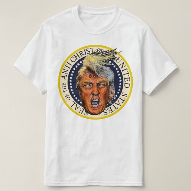 Anti-Präsident Trump-Siegel des Antichristen T-Shirt (Design vorne)