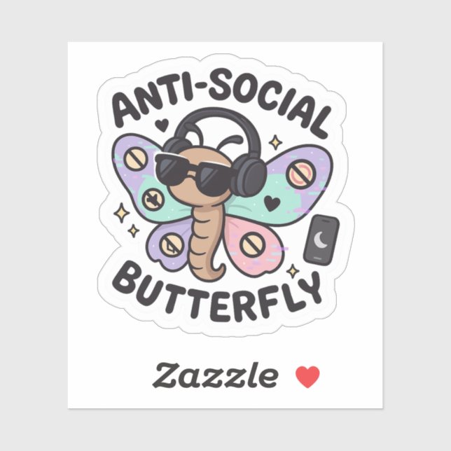 Anti-Social Butterfly Sticker – introvert design (Blatt)