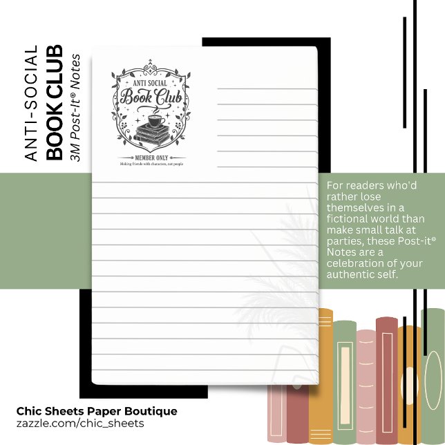 Anti-Sozialer Buchclub Lined 3M Post-it® Notizen (Von Creator hochgeladen)