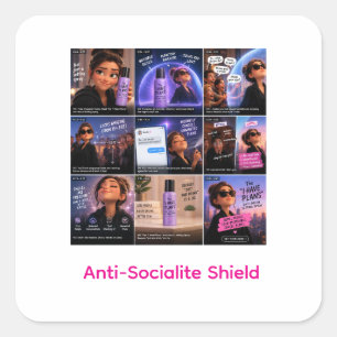 Anti-Sozialer-Schutzschild Introvertiert Lustiger  Quadratischer Aufkleber