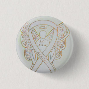 Anti-Stalking Awareness Angel White Ribbon Button