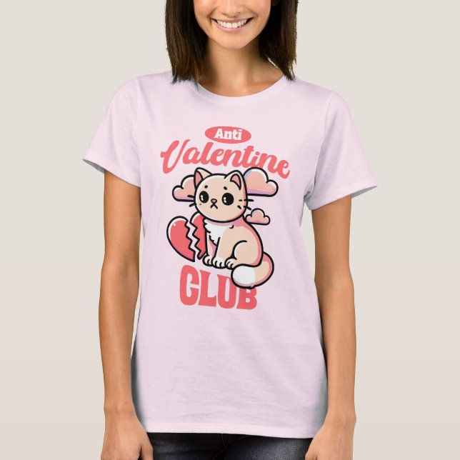 Anti-Valentine Club - Funny Cat Design T-Shirt (Vorderseite)